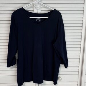 Denim & Co Navy V-Neck 3/4 Sleeve Tee 1X